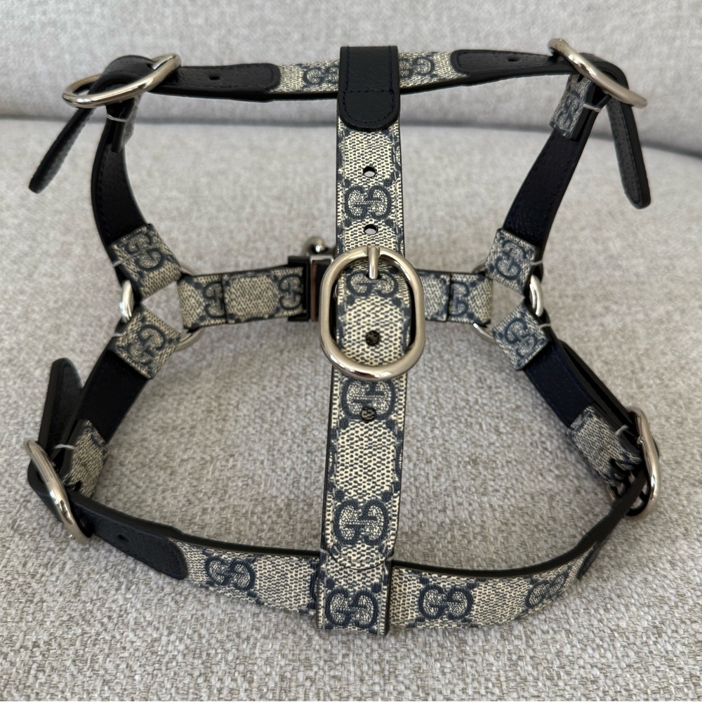 New Gucci Designer Navy and Cream pet Harness